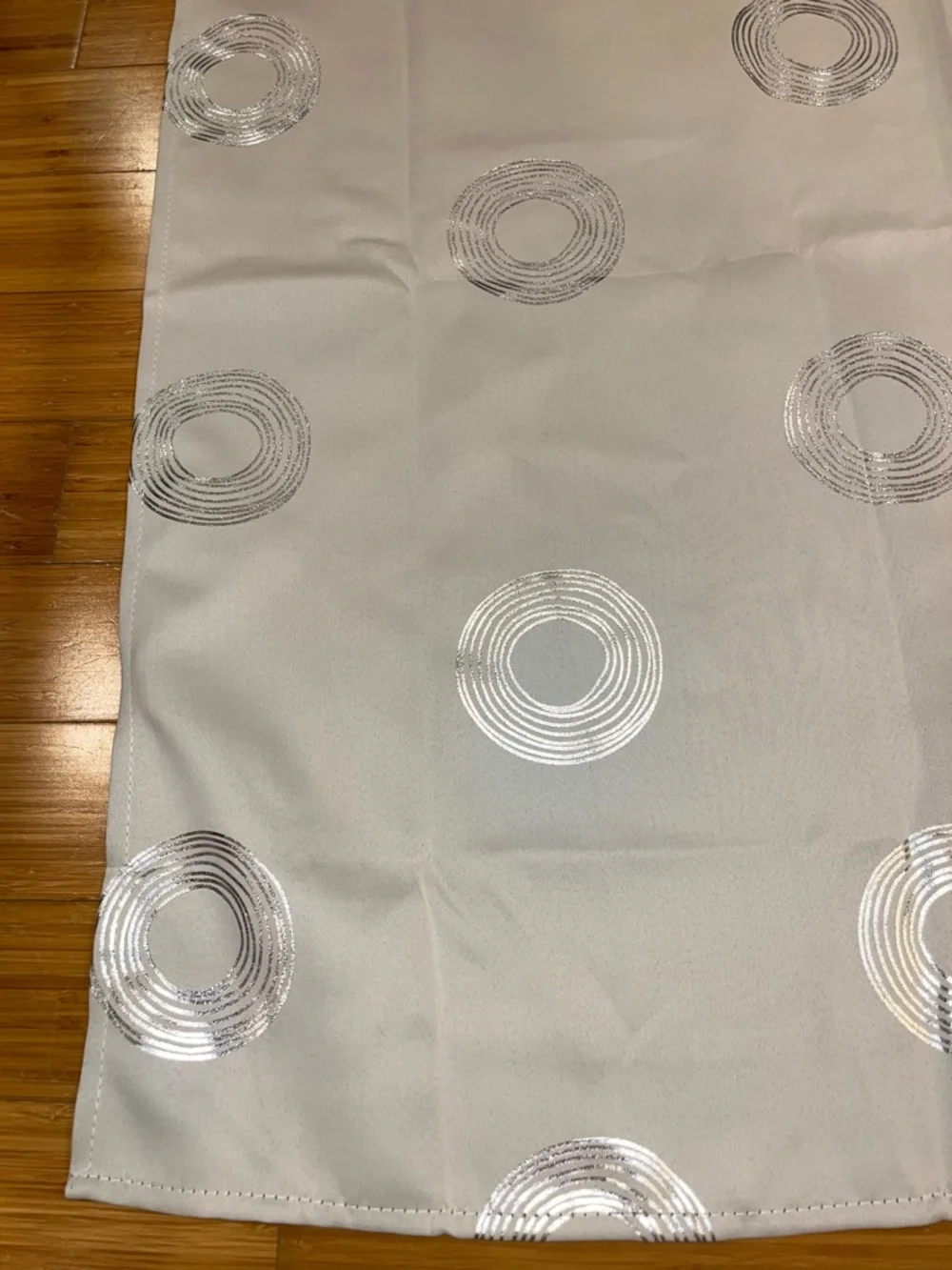 Tan with silver circle pattern grommet blackout Curtain Panel, 42x63”, New!